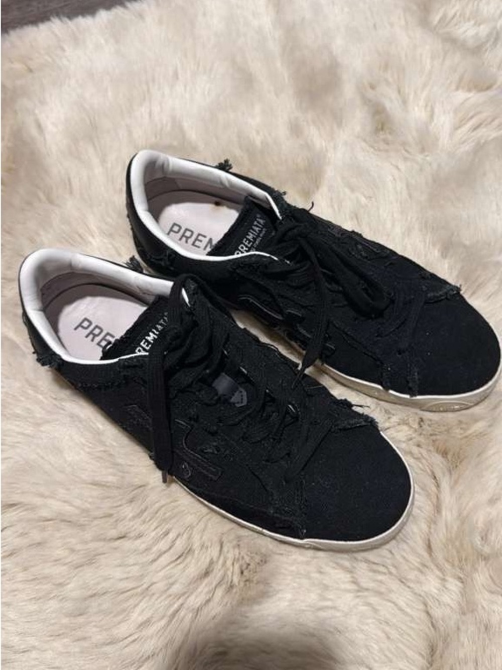 Premiata Black Low-Top Sneakers with White Trim